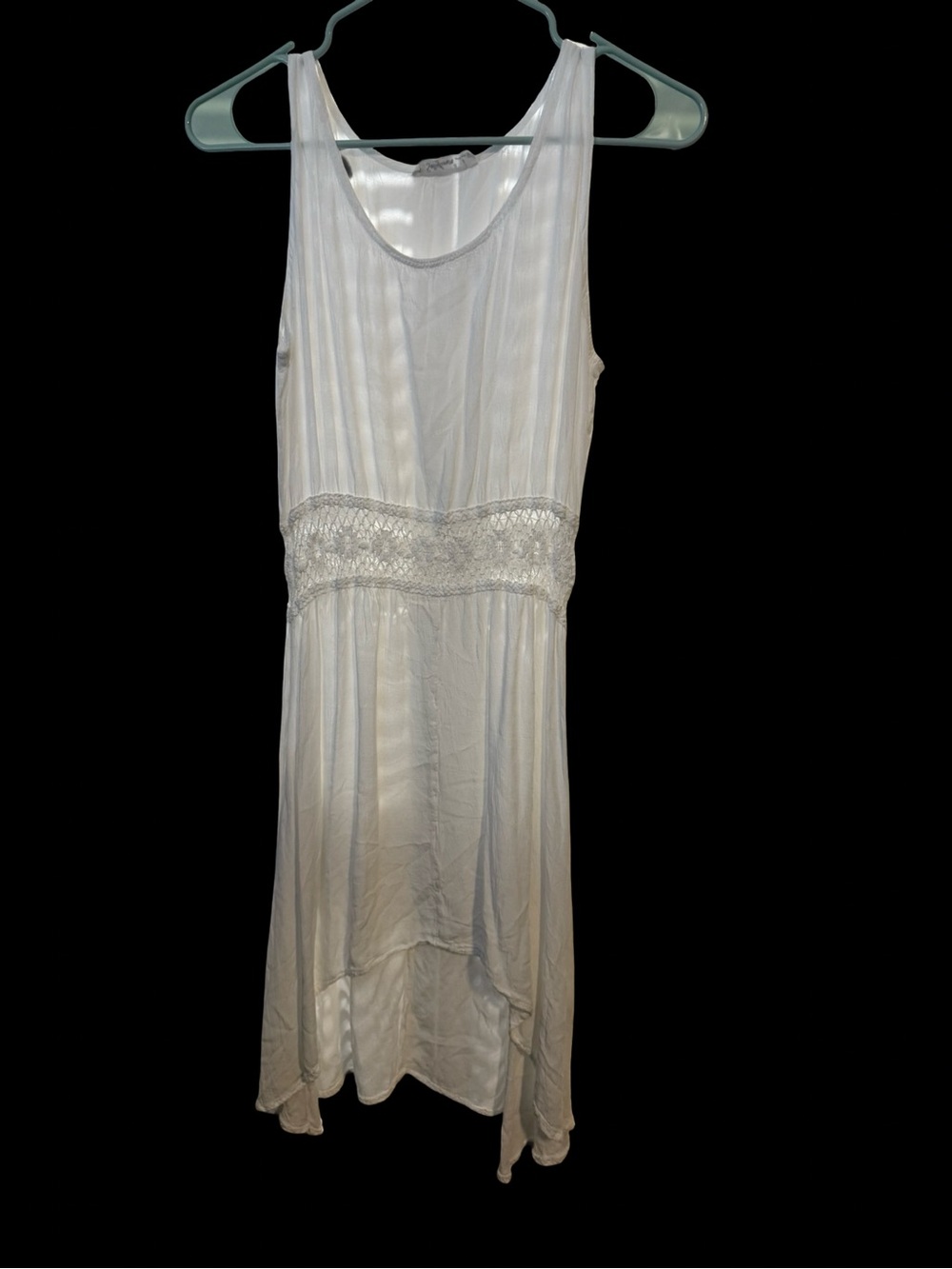 Gauzy Sheer Asymmetrical Hem Flowy Boho White Crochet Cottagecore Womens Dress